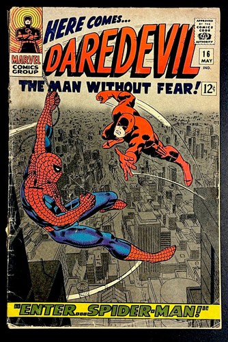 Daredevil #16 1966 Marvel Comics 2.0 GD Key 1st Spiderman Crossover John Romita
