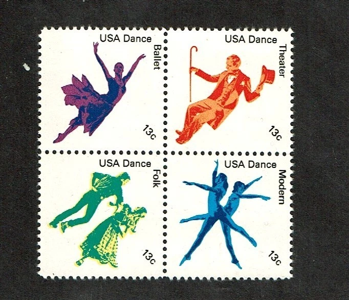 1978 U.S Commem 13c DANCE Se-Tenant Blk of 4 + Singles Sc#1749-53   M/NH/OG GEM - Image 2 of 2
