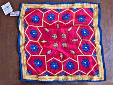 NEW Anne Klein/Vera Silk Small Scarf Neck Square Red Blue Gold 11”