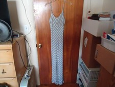 Womens / Girls Pink Rose Size S Gray & White Striped Sleeveless Long Dress