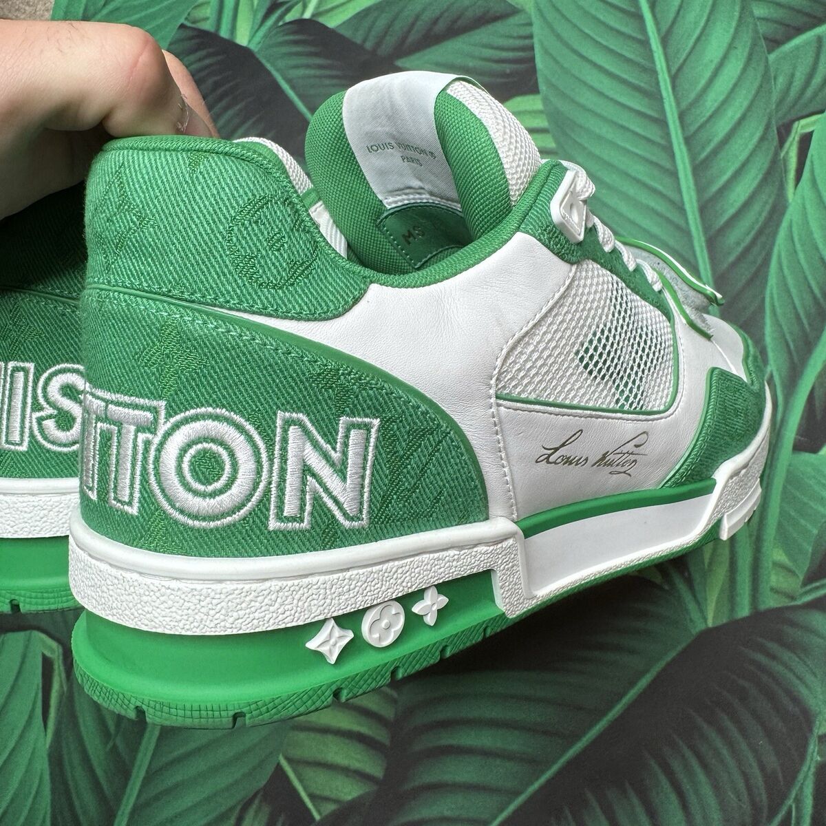 Louis Vuitton Trainer Low Denim Monogram 'green White' Sz Louis Vuitton Trainer Low Denim Monogram 'green White' Sz