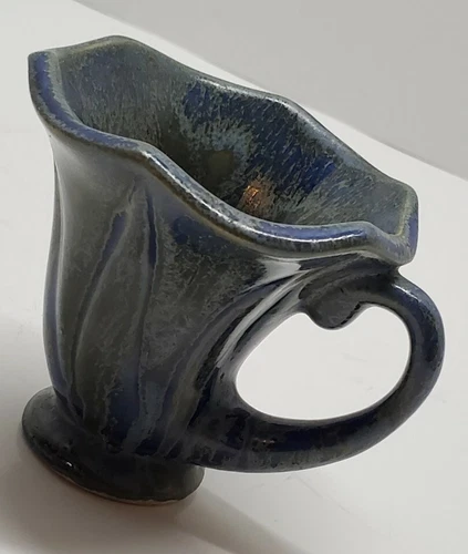 Vintage California Art Pottery KIPP 47 Blue Green Small Squash Cup Mug Signed