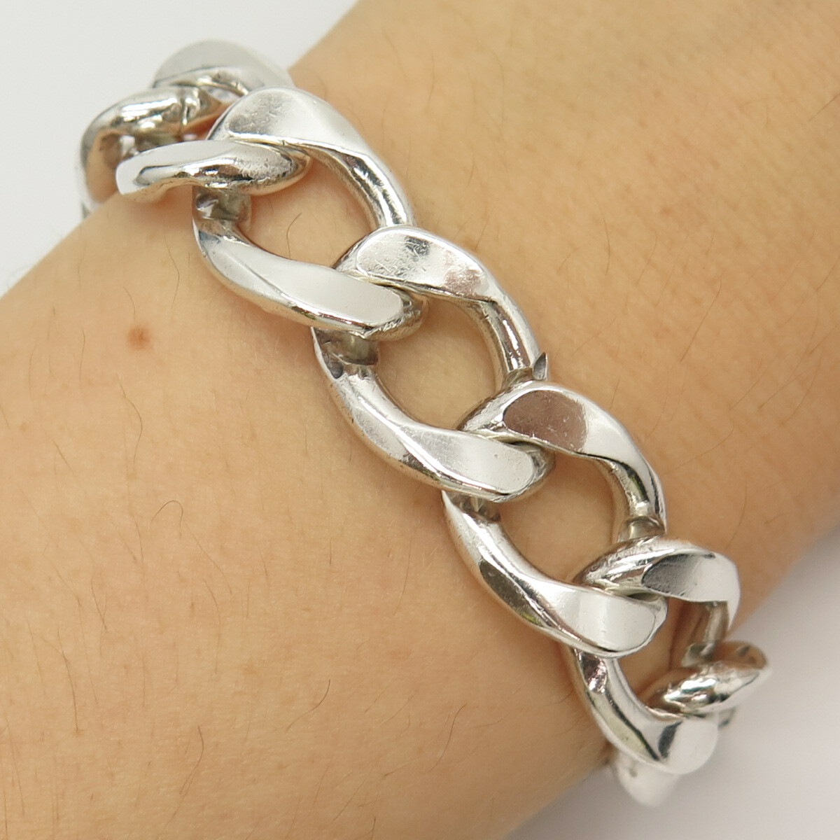 800 Silver Vintage Heavy Cuban Link Bracelet 7
