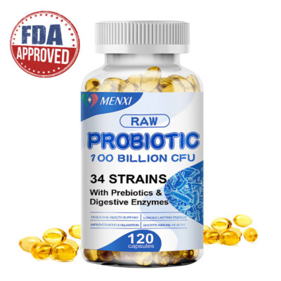 34 Strains w/ Probiotics & Digestive Enzymes Caps Constipation & Bloating Relief