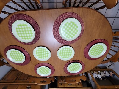 Mikasa Checkmates Spearmint Dinnerware Set Retro Dishes Rare Vintage 23 Pcs.1970