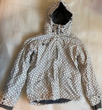 RIDE SNOWBOARDS JACKET, UNISEX KIDS SIZE M, WHITE SKULL LOGO PATTERN, EUC