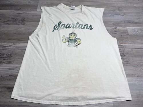 Vintage MSU Michigan State Spartans T-Shirt Cut Off Faded Sleeveless Tee Sz XL