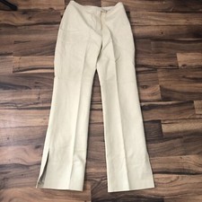 Newport News Vintage Leather Pants Size 6 Ivory Easy Style Slit Leg Flare Slacks