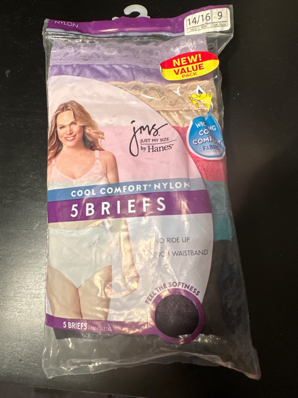 Just My Size Womens JMS Briefs Panties Cool Comfort Nylon Colors 5 pack