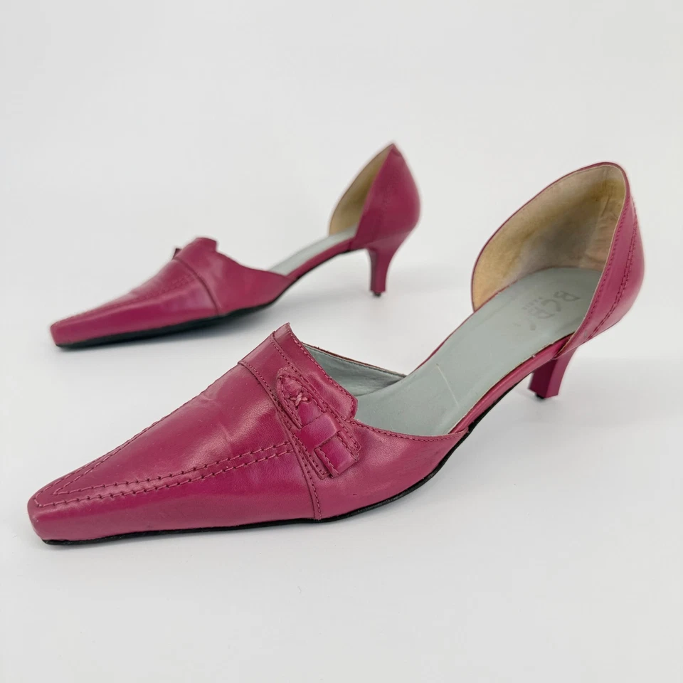 Vtg Y2K BCBG Pink Leather Heels Size 7.5 Kitten D'Orsay Pointy Toe Loafer Retro - Image 2 of 4