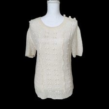 Vintage Handmade Sz M Open Knit Crochet Top Boho Hippie Preppy Boho Ivory Cream