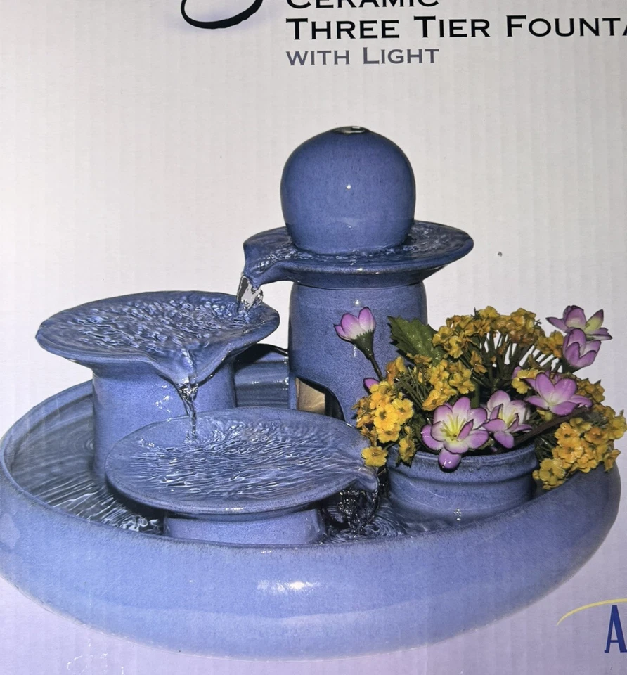 Alpine 13" Cuencos con Niveles Fuente de Mesa con Luces Azul Fuente de 3 Niveles Nuevo en Caja Foto 4 de 4