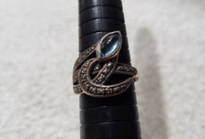 Sterling Silver Ring Sz 8.75" w/ blue stone marcasite