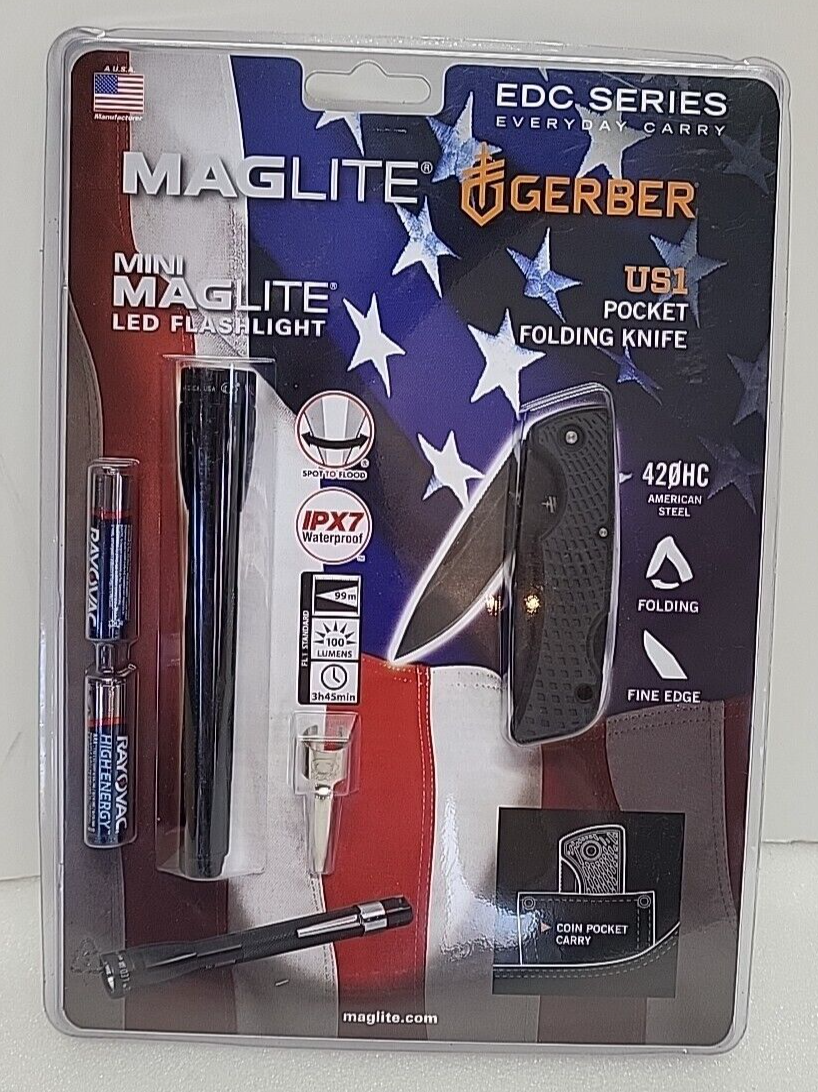 LED EDC Series Mini Maglite Flashlight & Gerber US1 Pocket Folding