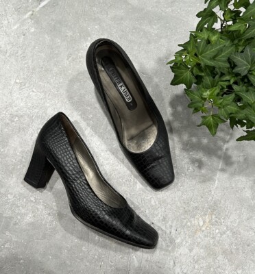 Vintage Peter Kaiser Size 9 women black square toe pump shoes echt leder 90s Y2K