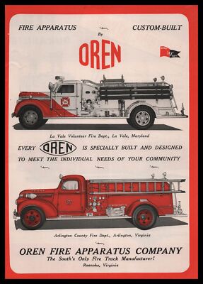 1944 Oren Roanoke Virginia La Vale Maryland Volunteer Fire Dept. Truck Print Ad