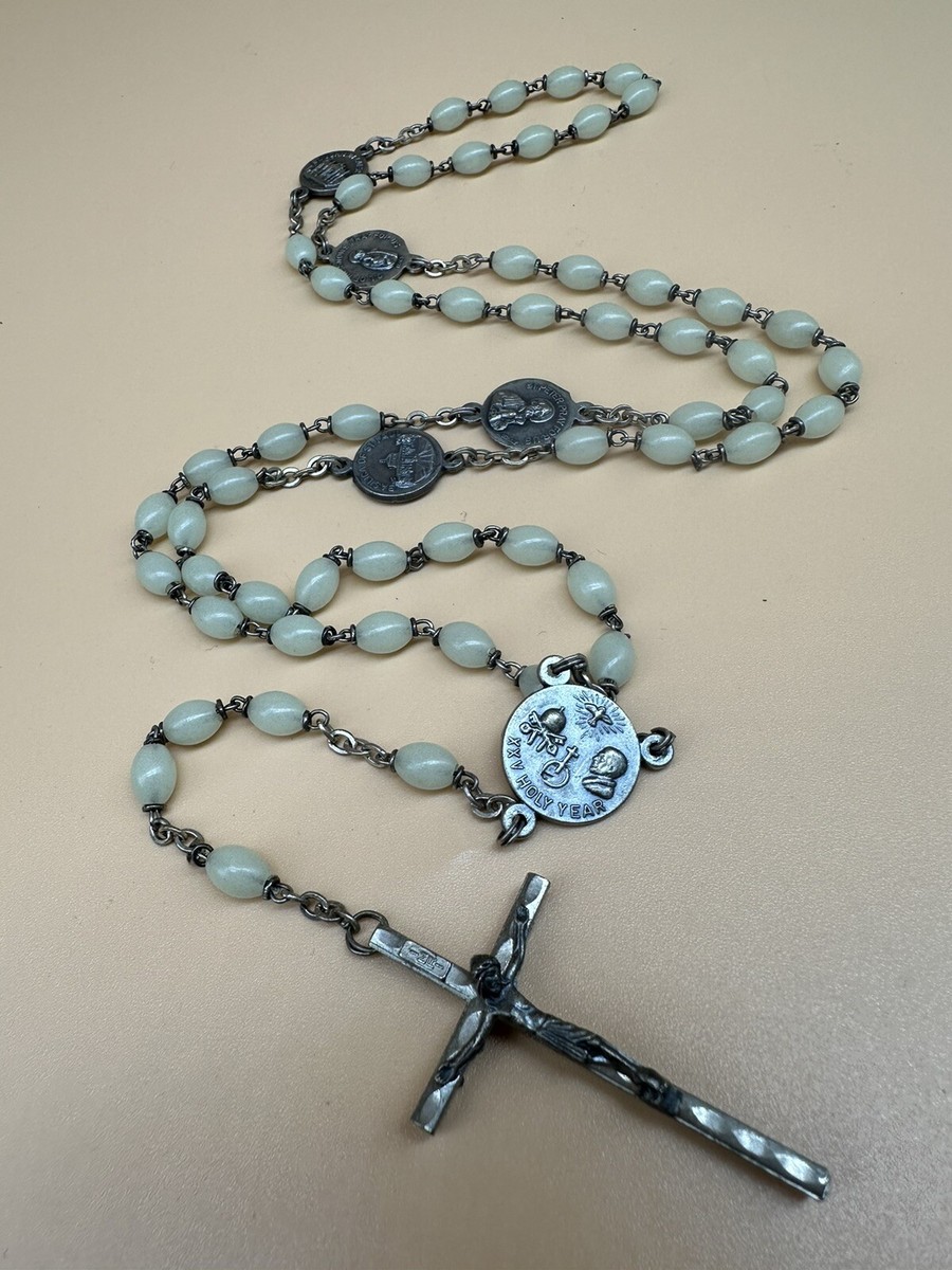 Vintage xxv Holy Year Glow In The Dark Rosary 24 Inch Long