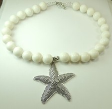 White Coral Statement Necklace with Large Starfish Pendant Beach Wedding Jewelry
