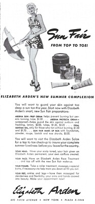 1938 Elizabeth Arden Sun Fair Suntan Oil Cream Complexion Original Print Ad