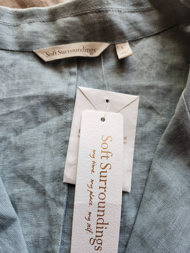 Soft Surroundings Cambout Jacket Large Aqua Stormy Linen Crepe Sleeve Blazer New - Picture 12 of 12