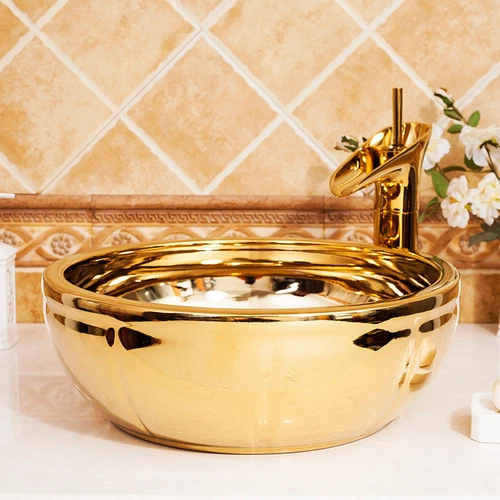NewEuropeanfashiongold/silverceramicbathroombasinsinkwithwaterfallfaucetspout - Picture 16 of 46