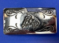 Vintage Horse Head Usa Silver Tone Belt Buckle By Chambers Belt Co