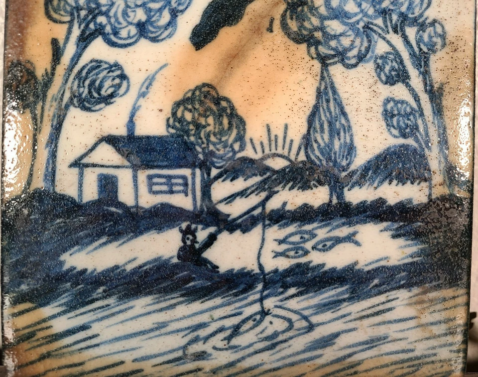 Antigua casa grande de pescadores de azulejos azules de Delft holandesa inglesa siglo XIX         Foto 2 de 4