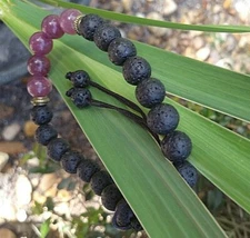 PURPLE GEMSTONES & BLACK LAVA ROCK -BRAIDED ADJUSTABLE DIFFUSING BRACELET