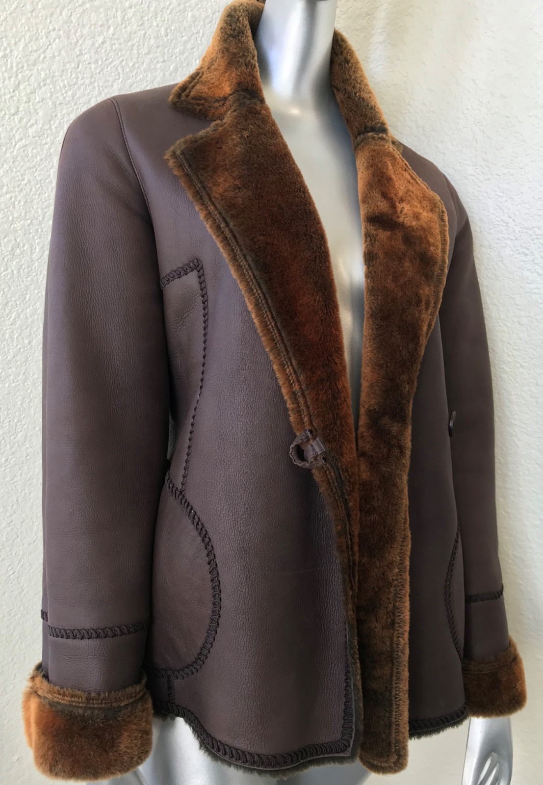 New Rizal France Toscana Italy Lamb Sheepskin Shearling Bomber Car Coat S