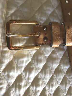 Anne Klein M belt warm tan ostrich embossed gold tone buckle  display picture 1