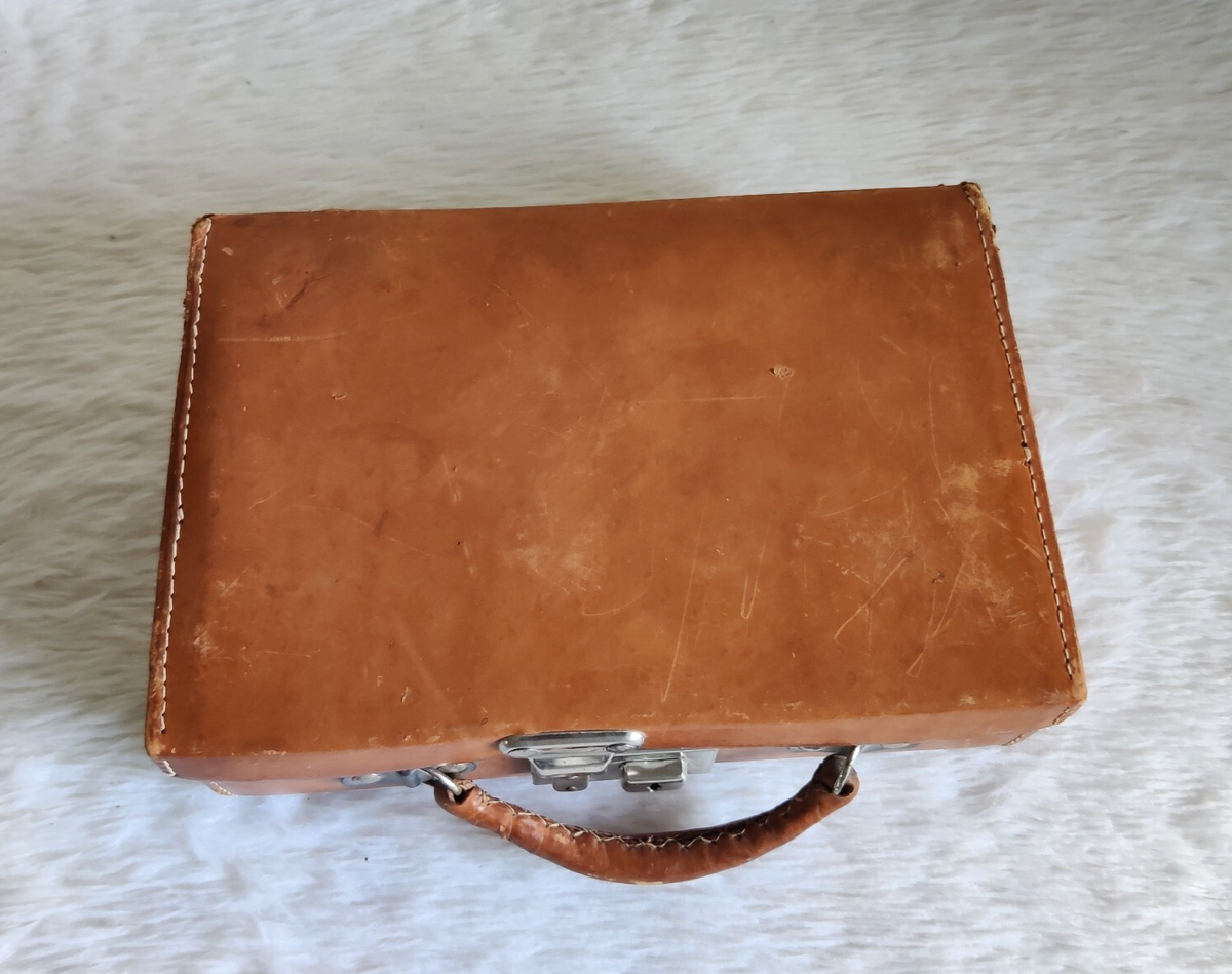 1940s Vintage CHENEY Brown Leather Suitcase Decorative Old