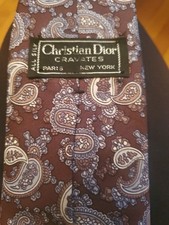 VINTAGE CHRISTIAN DIOR Neck Tie Silk Brown  Cream Paisley Quiet Luxury