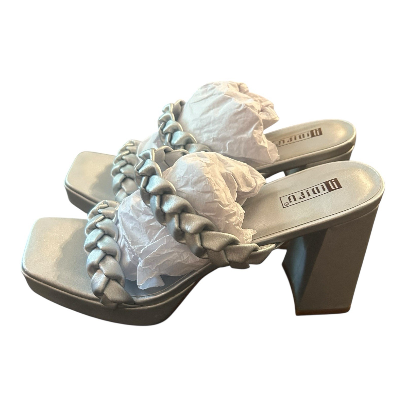 APL Sandalo con cinturino intrecciato tacco a blocco misura 9 5 argento ecopelle