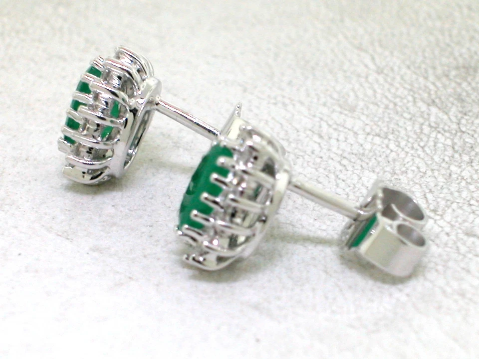 Paar Smaragd Ohrstecker 585 Weißgold 14Kt 2 natürliche Smaragde 28 Brillanten - Bild 3 von 4