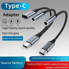 2 in 1 Type C USB C to 3.5mm AUX Audio Jack Earphone Adapter Charger Cable Black
