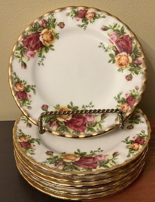 Royal Albert 8 Bread & Butter Plates Old Country Roses Gold Trim England