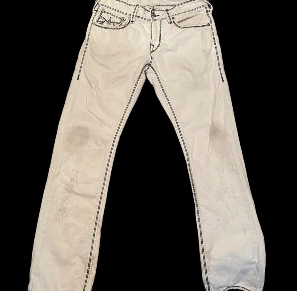 White Black True Religion Jeans Mega Ts Black Stitch - Image 3 of 4