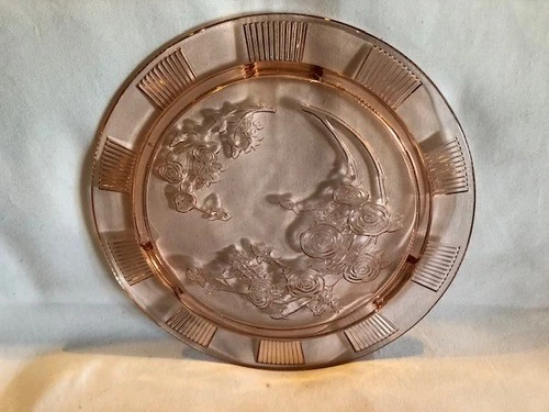 Sharon "Cabbage Rose" Depression Glass Pink Footed 11 1/2" Cake Plate, "NICE"