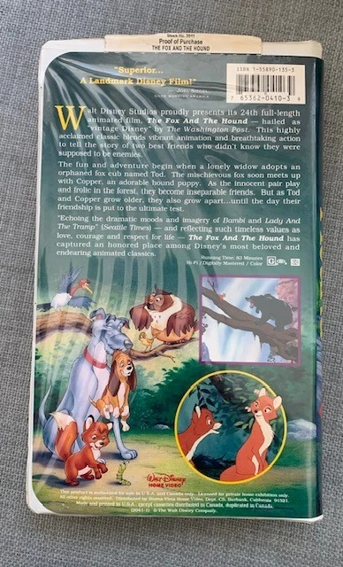 Disney's The Fox and Hound (VHS Clamshell - Black Diamond Edition, 1994 Release) - Image 2 of 4