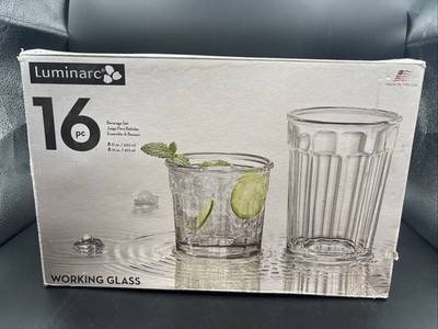 Vtg Luminarc Working Glass Set of 16 Pc Eight 21 Oz & Eight 14 Oz NOS In Box !!