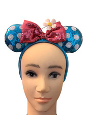 Disney Parks Minnie Mouse Ears Polka Dot Sequin Bow Sun Flower Headband