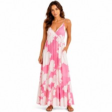 H&M Floral Maxi Dress Womens Sze Medium Pink White V-Neck Tiered Spaghetti Strap