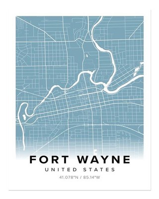 Fort Wayne City Map Poster Wall Art - Modern Urban Design Home Decor