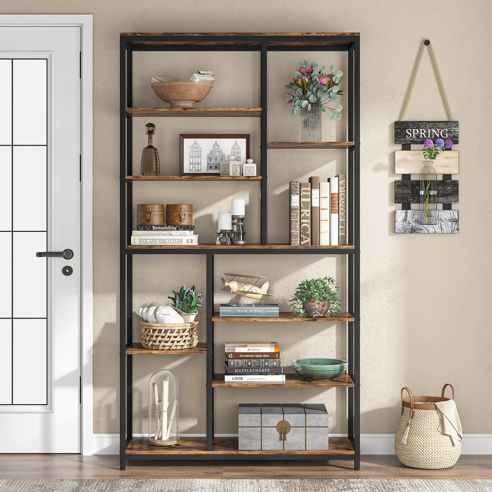 79 inches Tall Bookshelf Bookcase, 8-Tier Staggered Bookcase