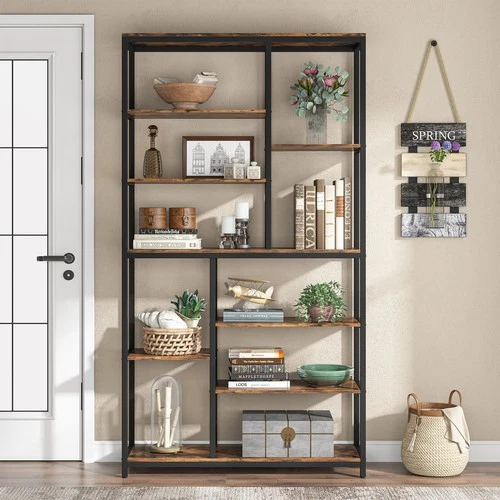 79 inches Tall Bookshelf Bookcase, 8-Tier Staggered Bookcase, Open Shelving Unit