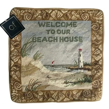 C&F Home Wool Needlepoint Beach House Pillow Cover 14" No Insert NEW w/Tag