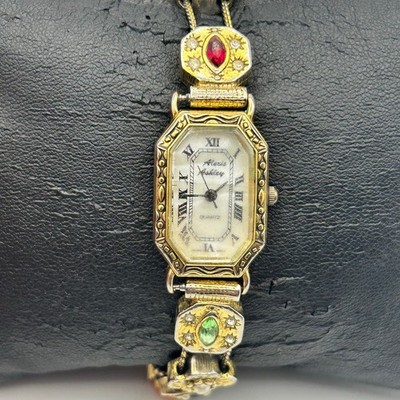 Vintage-style Alexis Ashley Gold-tone Charm Bracelet Watch Working New Battery