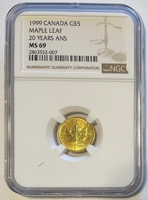 1999 Canada Gold Maple G$5 1/10 oz 0.1 oz 20 Years Ans