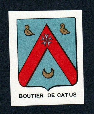 ca.1880 Boutier de Catus Wappen Adel coat of arms heraldry Lithographie antique