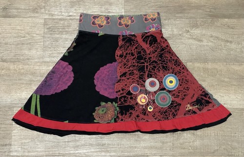 Desigual Multicolor Flared Skirt Women S Y2K vintage Art Embroidered Patchwork